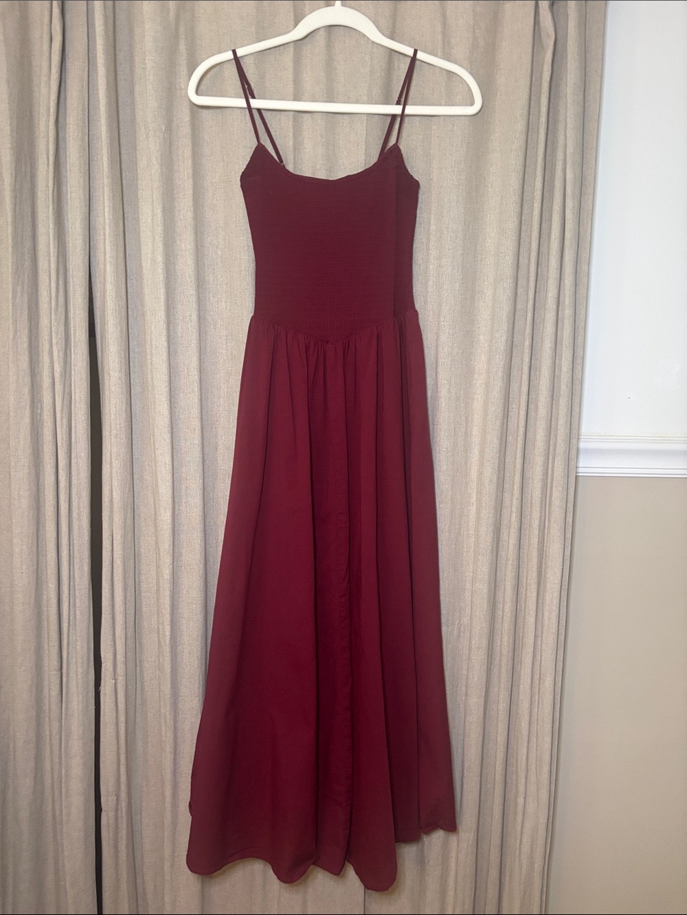 Lulu's Burgundy Spaghetti Strap Midi Dress